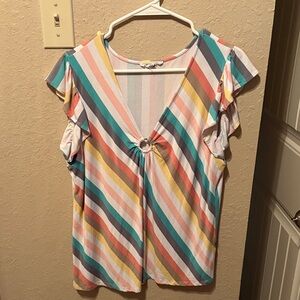 Colorful Striped V-Neck Blouse
